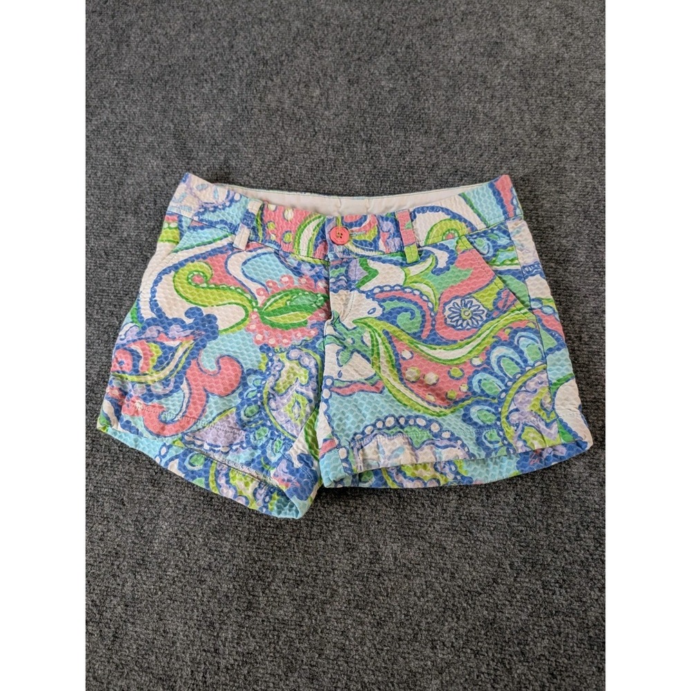 Lilly Pulitzer Callahan Shorts Size 0 Pink Blue Paisley Sand Dollar Seersucker